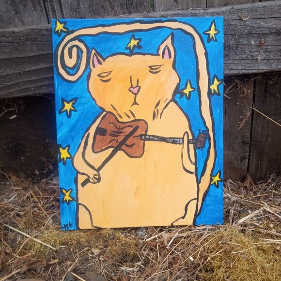Orange Cat Playing Fiddle Painting - Picture 8 of 13